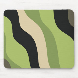 Wellen, grün, schwarz und beige Kurven bunt Mousepad
