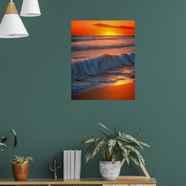 Wellen im Meer mit Sonnenuntergang Poster (Wohnzimmer 1)
