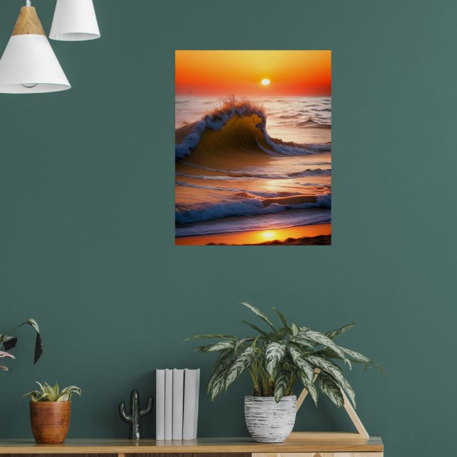 Wellen im Meer mit Sonnenuntergang Poster (Wohnzimmer 1)