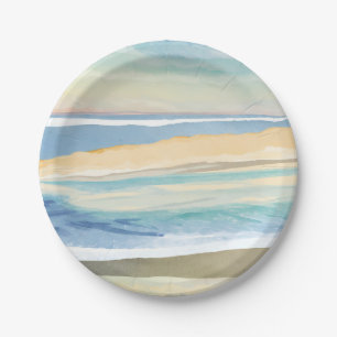 Wellen in Blau   Wasserfarbe Ozean Strand Pappteller
