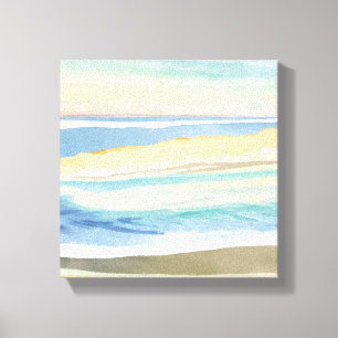 Wellen in Blau   Wasserfarben Strand am Ozean Leinwanddruck