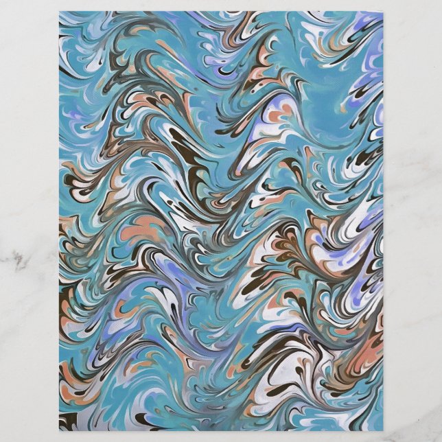 Wellen in blauer akryllischer Pour Abstrakt Art (Vorderseite)