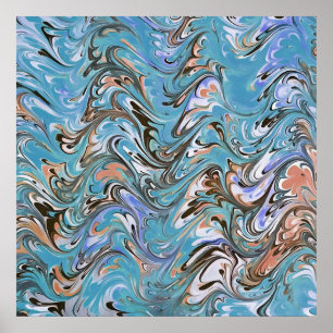 Wellen in blauer akryllischer Pour Abstrakt Art Poster