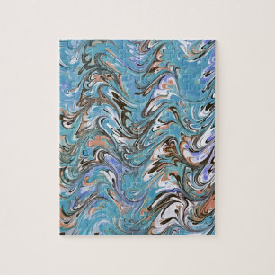 Wellen in blauer akryllischer Pour Abstrakt Art Puzzle