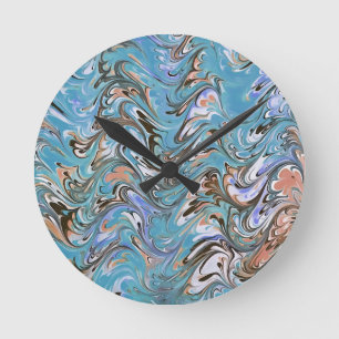 Wellen in blauer akryllischer Pour Abstrakt Art Runde Wanduhr