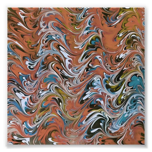 Wellen in roten und blauen Akryllischen Pour Abstr Fotodruck (Vorne)