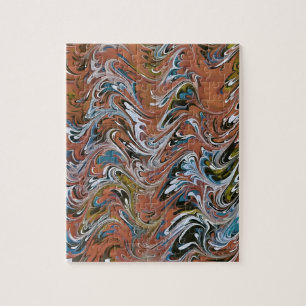 Wellen in roten und blauen Akryllischen Pour Abstr Puzzle