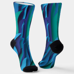 Wellen in verschiedenen Blautönen bis Grün Socken