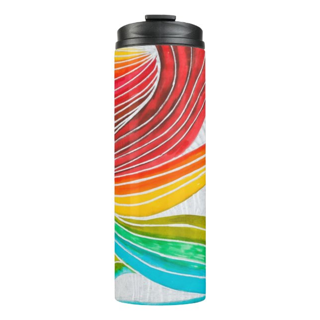 Wellen-Muster gezeichnet durch Watercolor-Farben Thermosbecher (Vorderseite)