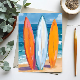 Wellen surfen   Wasserfarbe Strand Ozean Postkarte
