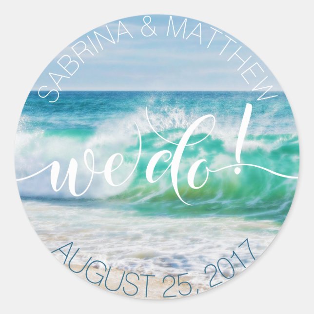 Wellen tropischer Strand machen wir Runder Aufkleber (Vorderseite)