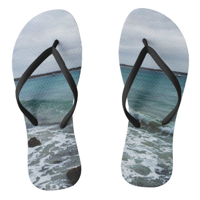 Wellen und Fischerboote im Meer, Flip Flops (Fußbett)