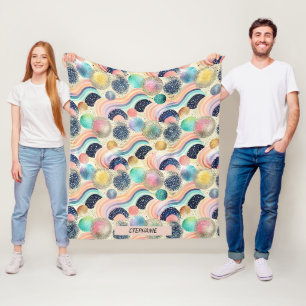 Wellen und Glitzer von Pastel, Rainbow, Abstrakt Fleecedecke