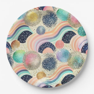 Wellen und Glitzer von Pastel, Rainbow, Abstrakt Pappteller