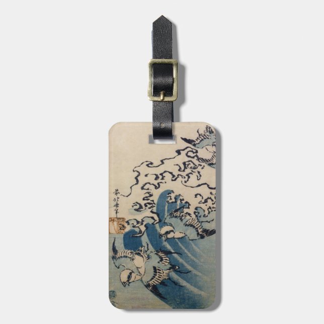Wellen und Vögel, c.1825 (Farbewoodblock Druck) Gepäckanhänger (Vorderseite vertikal)