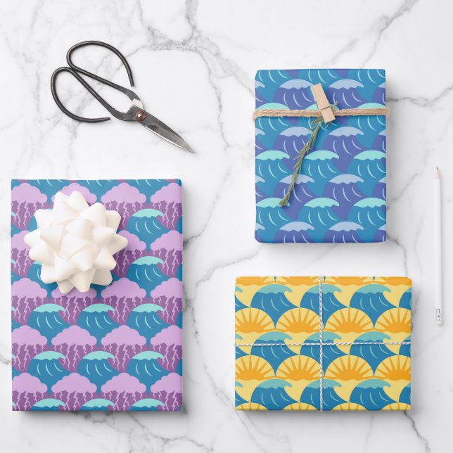 Wellen und Wetter Geschenkpapier Set (Vorderseite)