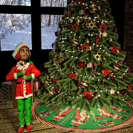 Wellen von Santa und Elves Polyester Weihnachtsbaumdecke