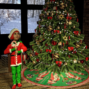 Wellen von Santa und Elves Polyester Weihnachtsbaumdecke