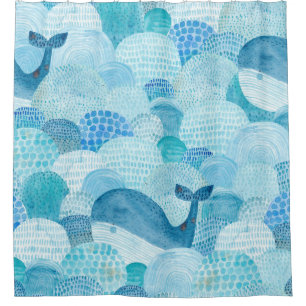 Wellen, Wale, kindische blaue Textur Duschvorhang