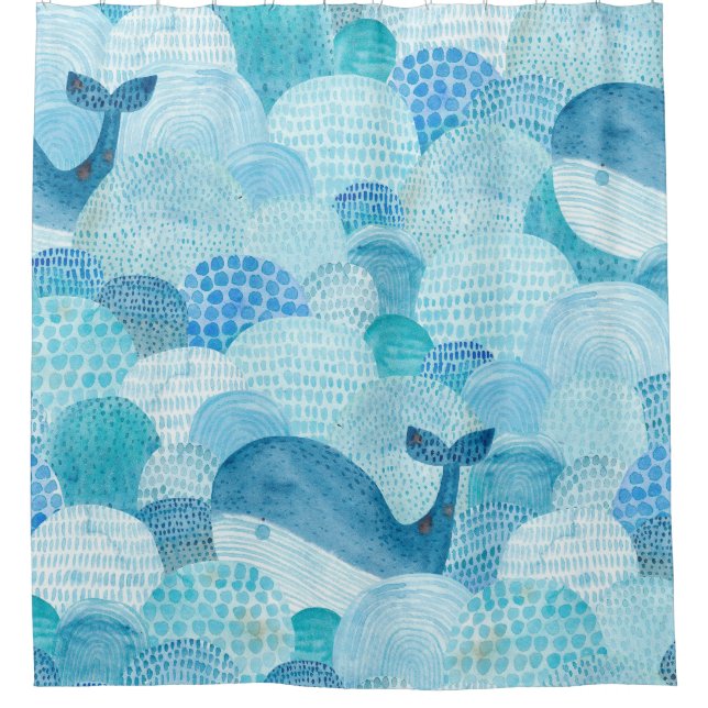 Wellen, Wale, kindische blaue Textur Duschvorhang (Vorderseite)