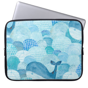 Wellen, Wale, kindische blaue Textur Laptopschutzhülle