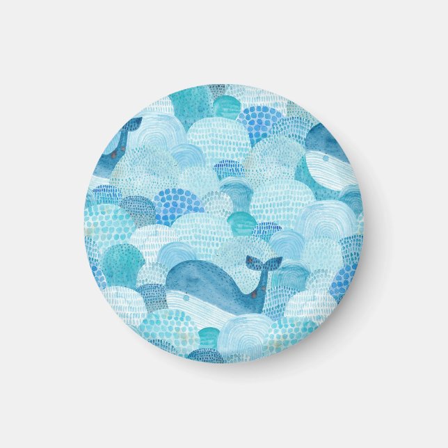 Wellen, Wale, kindische blaue Textur Magnet (Vorne)