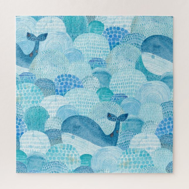 Wellen, Wale, kindische blaue Textur Puzzle (Vertikal)