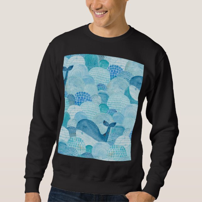 Wellen, Wale, kindische blaue Textur Sweatshirt (Vorderseite)