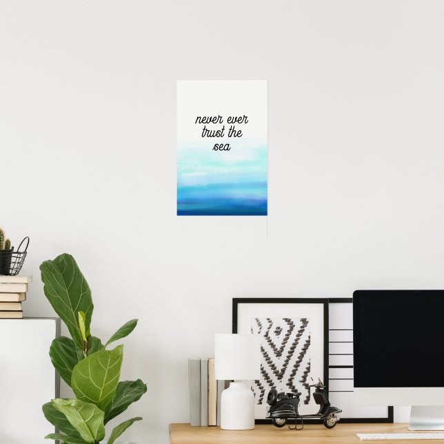 Wellen Wasserfarbe Blau Poster (Heimbüro)