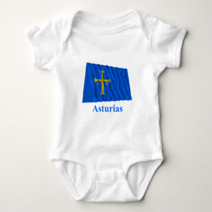 Wellenartig bewegende Flagge Asturiens mit Namen Baby Strampler