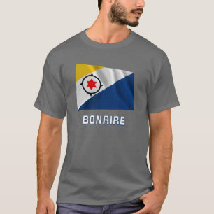 Wellenartig bewegende Flagge Bonaires mit Namen T-Shirt