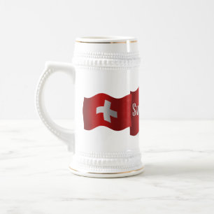 Wellenartig bewegende Flagge der Schweiz Bierglas