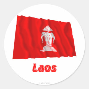 Wellenartig bewegende Flagge Laos mit Namen Runder Aufkleber