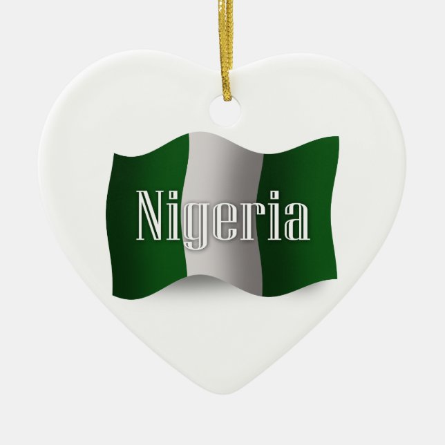 Wellenartig bewegende Flagge Nigerias Keramikornament (Vorne)