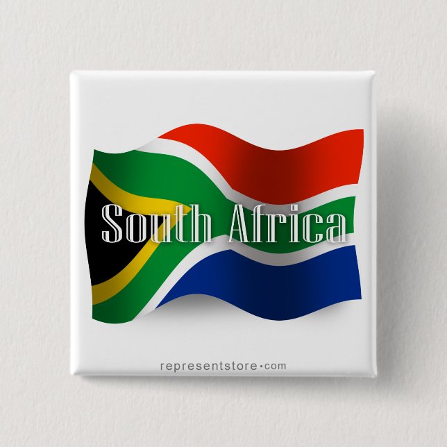 Wellenartig bewegende Flagge Südafrikas Button (Vorderseite)