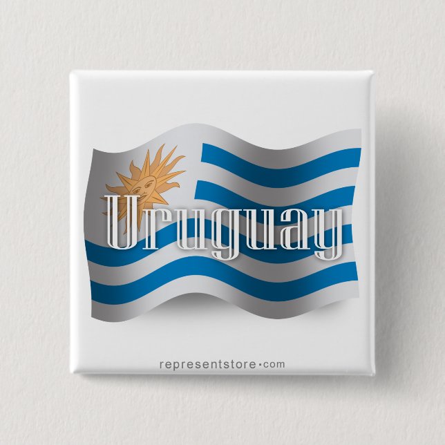 Wellenartig bewegende Flagge Uruguays Button (Vorderseite)