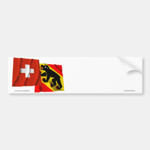 Wellenartig bewegende Flaggen der Schweiz u. Berns Autoaufkleber