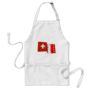 Wellenartig bewegende Flaggen der Schweiz u. Schürze