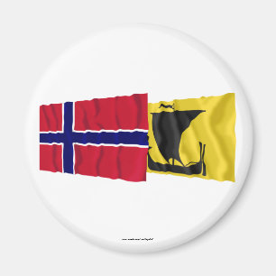 Wellenartig bewegende Flaggen Norwegens und Magnet