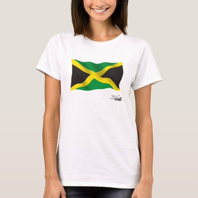 Wellenartig bewegende jamaikanische Flagge T-Shirt (Vorderseite)