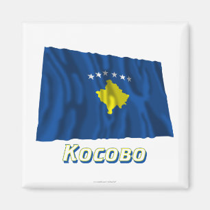 Wellenartig bewegende Kosovo-Flagge mit Namen auf Magnet