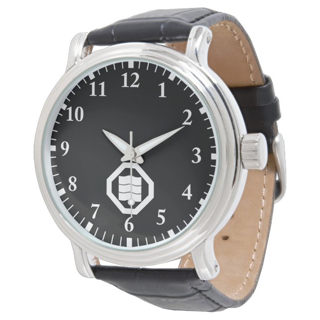 Wellenförmige Kanji-Zeichen für drei in Oshiki Armbanduhr (Schrägansicht)