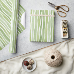 Wellenförmige Limettengrüne Creme-Streifen Geschenkpapier