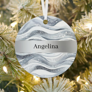 Wellenförmige Streifen Silbernes Band Weihnachten Ornament Aus Metall