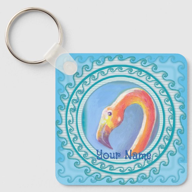 Wellenförmiger Flamingo  Schlüsselanhänger (Vorderseite)