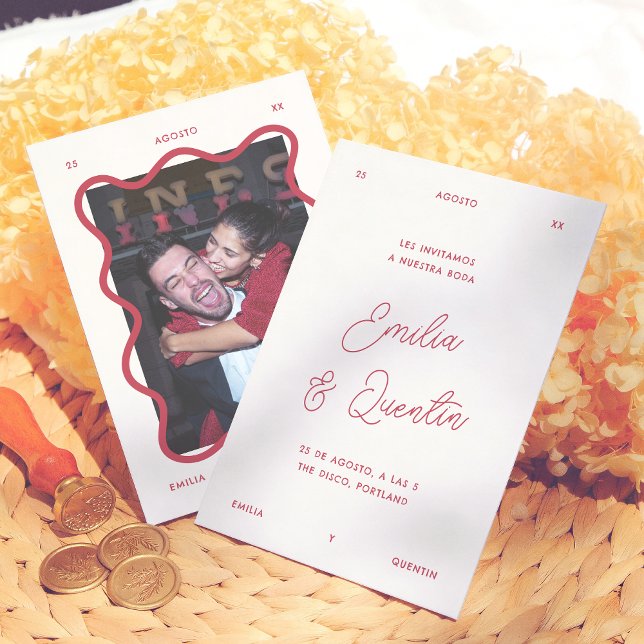 Wellenförmiger Rahmen Retro-Foto Spanische Hochzei Einladung (Von Creator hochgeladen)