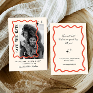 Wellenförmiger Rahmen Retro-Hochzeitsfoto Save-the Save The Date