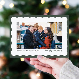Wellenförmiger Rahmen süßes grünes Weihnachtsfoto Feiertagskarte