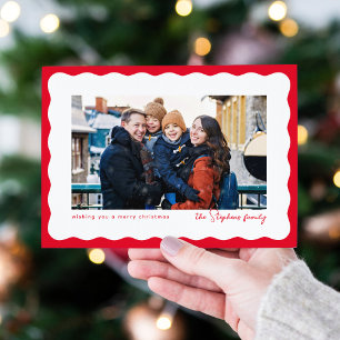 Wellenförmiger Rahmen süßes rotes Weihnachtsfoto Feiertagskarte