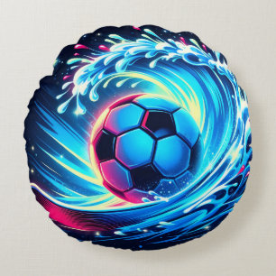 Wellenfußball Futuristischer Ozean Fußball Surfen Rundes Kissen